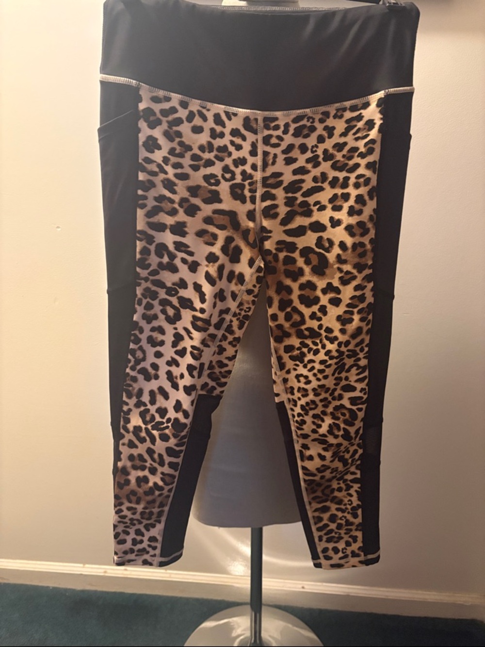 Leopard Print Leggings with Black Side Panels